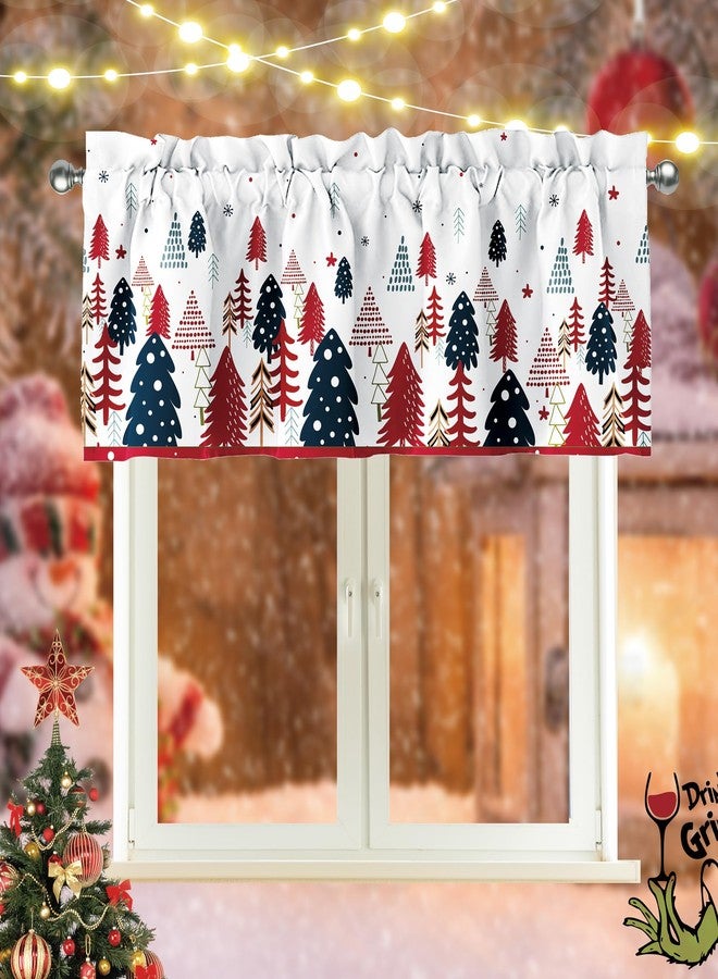 Deztibos Christmas Window Valance, 52x18 Inch Christmas Tree Snowflake Curtains Valance with Rod Pocket Winter Colorful Doorway Decoration for Kitchen Bathroom Living Room Bedroom - Image 1